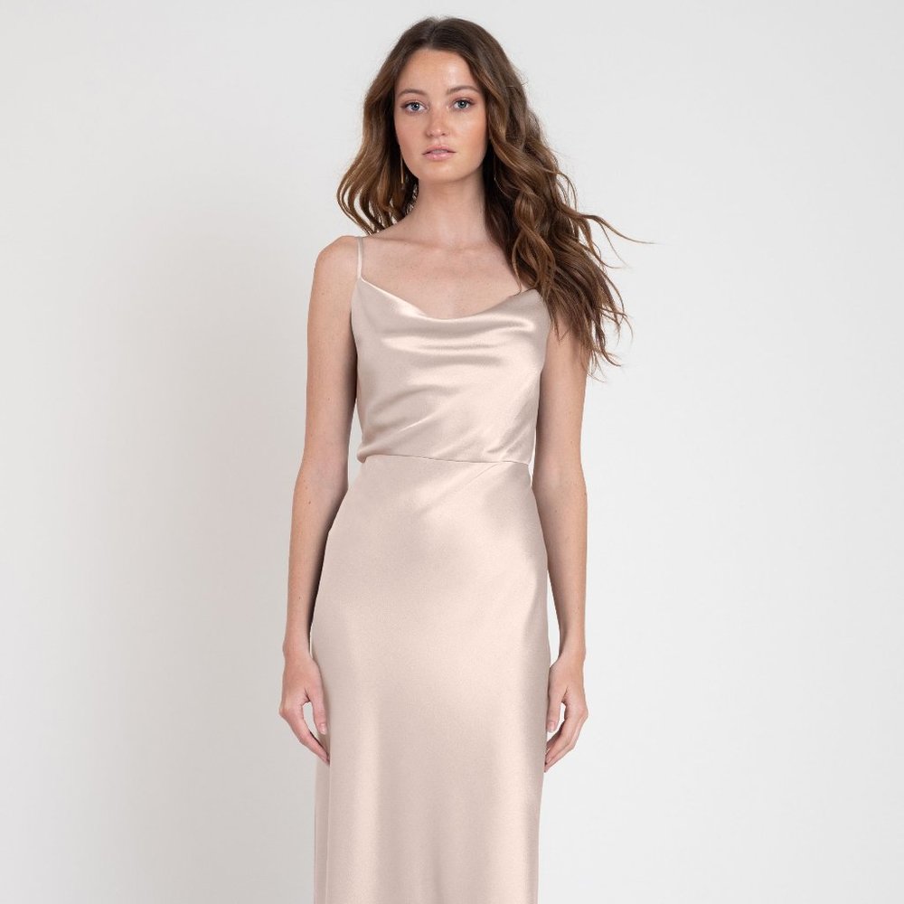 Jenny Yoo Sylvie Luxe Satin Bridesmaid Dress in Prosecco (Size 0)